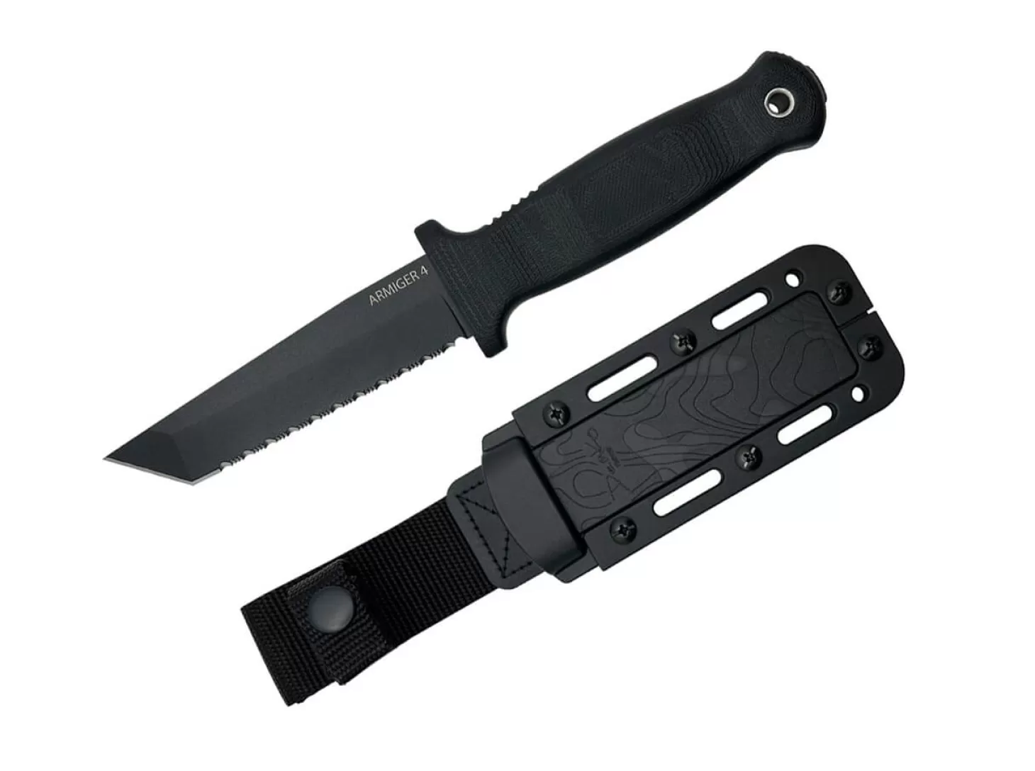 New Armiger 4 Tanto Point 80CRV2 TPR Black Serrated Outdoormesser