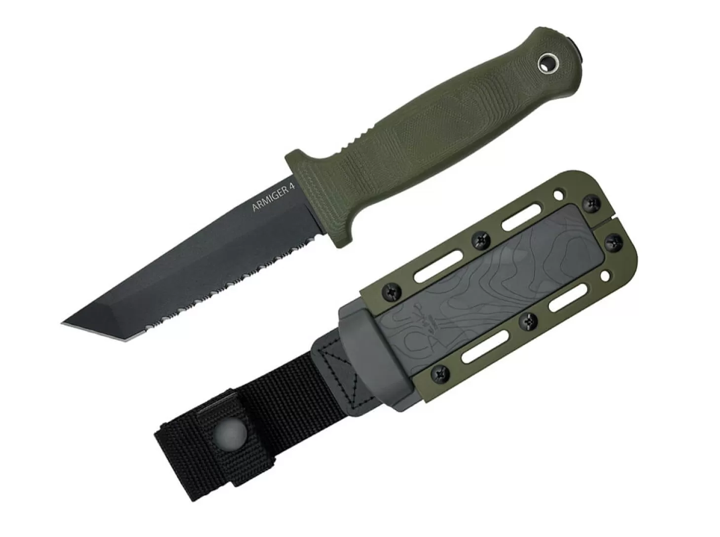 Shop Armiger 4 Tanto Point 80CRV2 TPR OD Green Serrated Outdoormesser