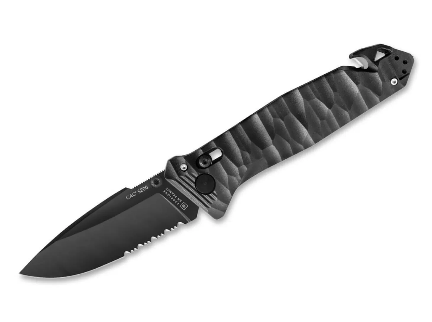 Cheap C.A.C. S200 PA6 Textured Black Serrated Taktische Messer