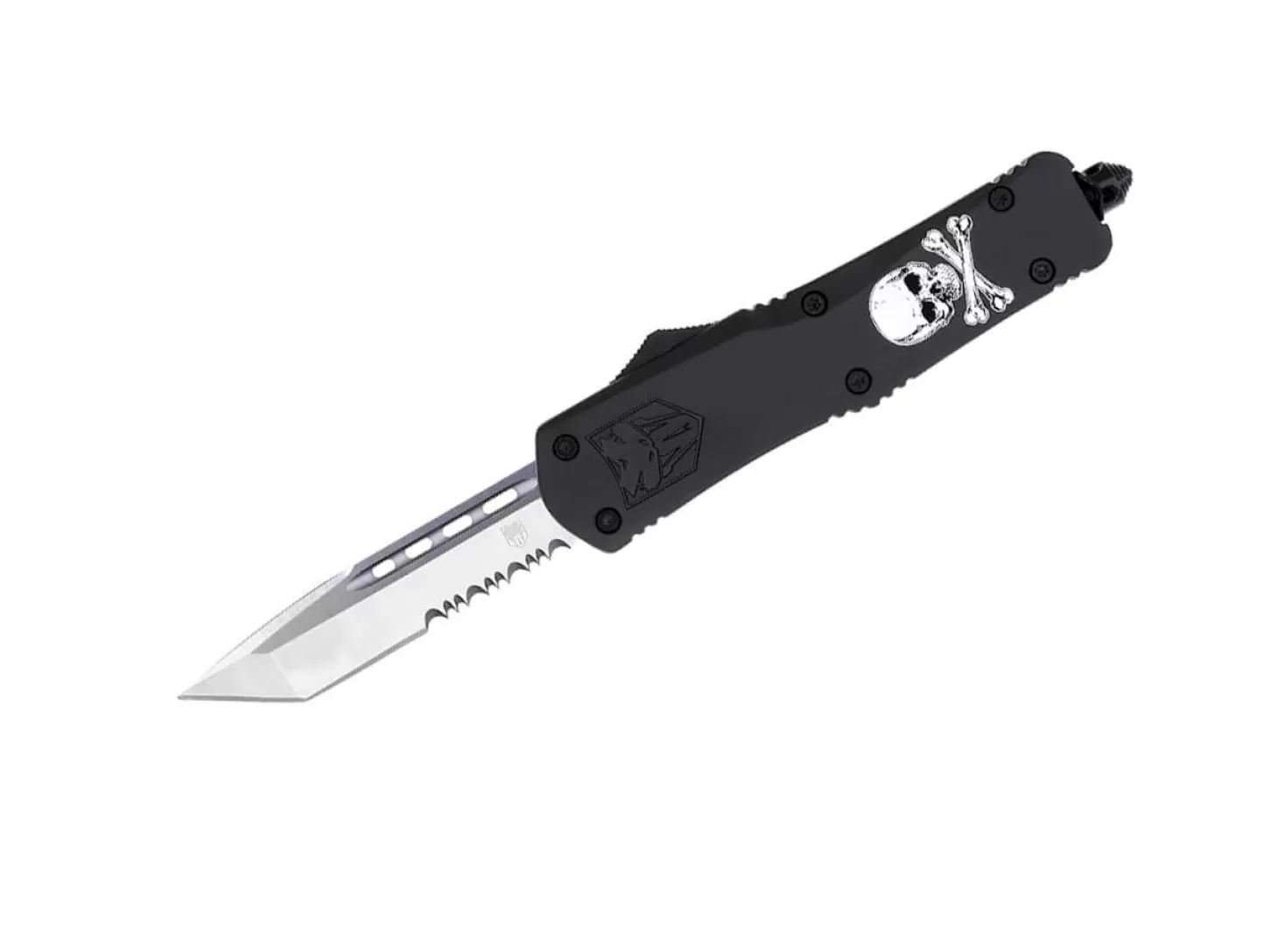 Cheap Large FS-3 Jolly Roger Black Tanto Serrated OTF-Messer