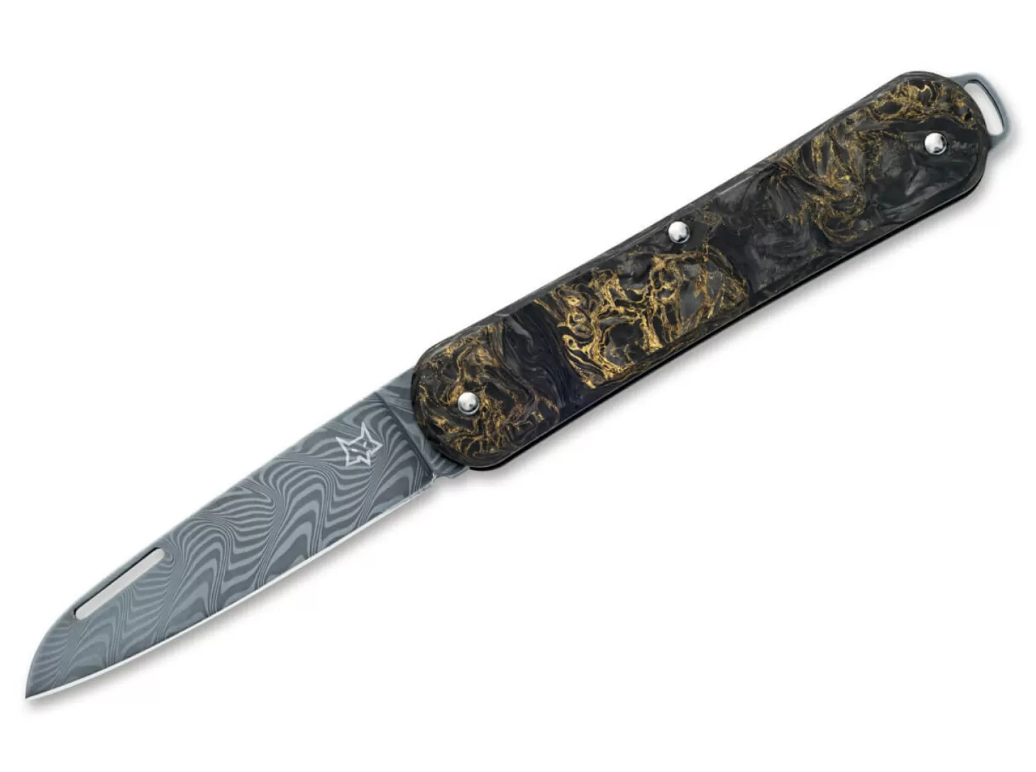 Clearance Vulpis 130 Limited Dark Matter Gold CF Damascus Slipjoint-Messer